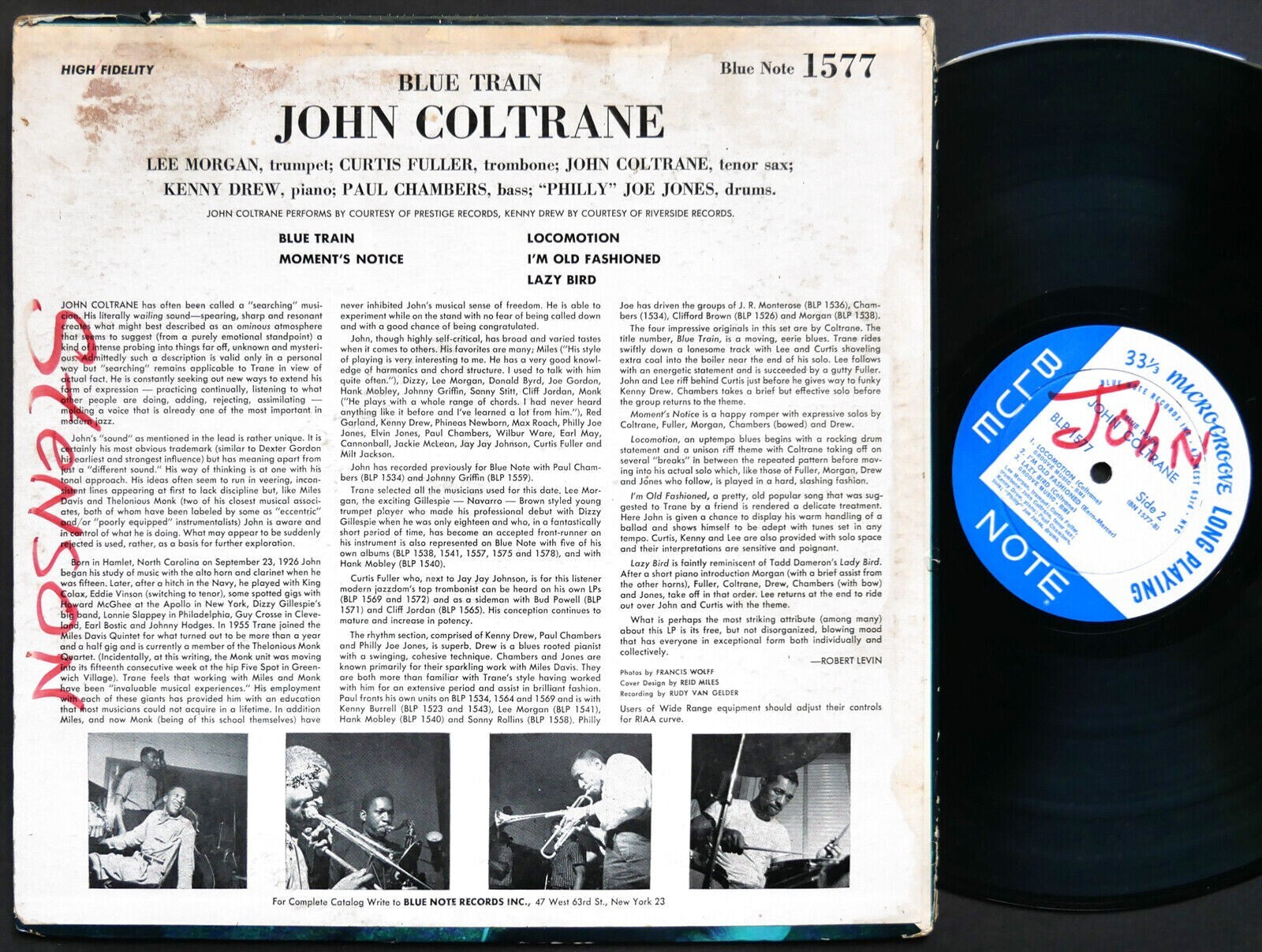 JOHN COLTRANE Blue Train LP BLUE NOTE BLP 1577 RVG DG MONO 47 W.63rd Lee Morgan