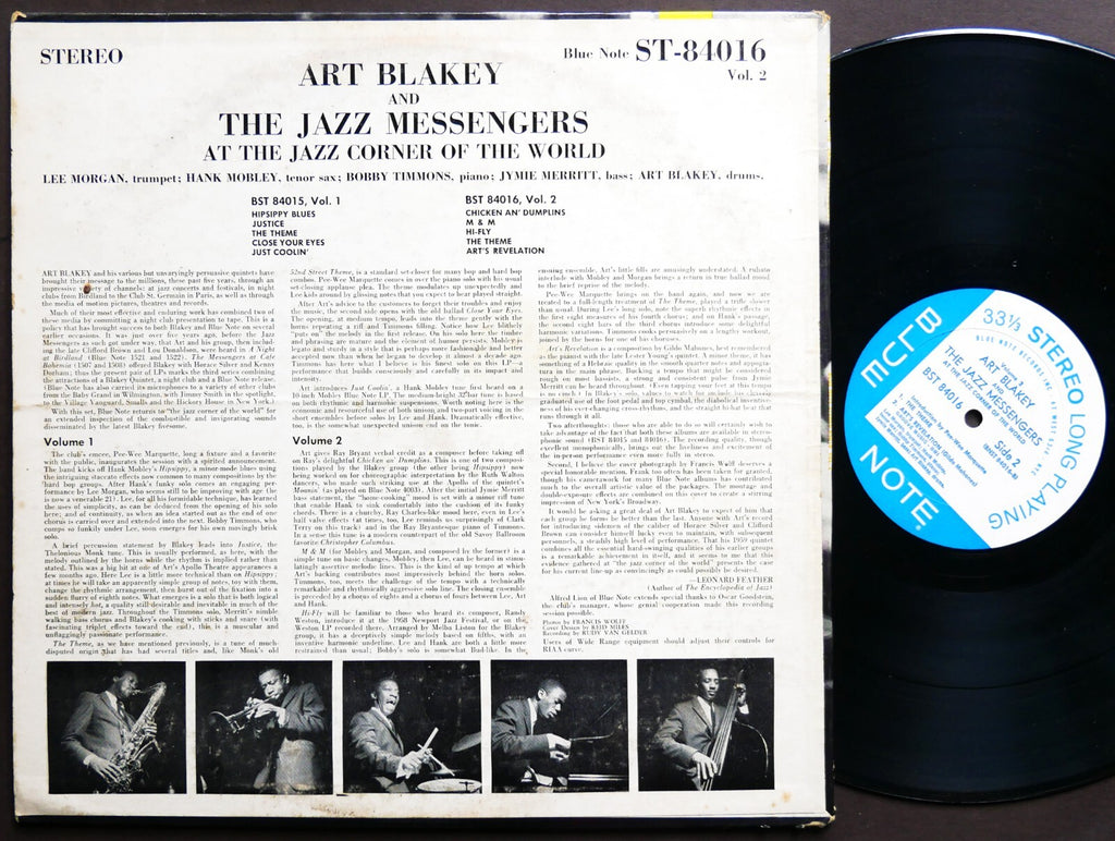 Art Blakey At The Jazz Corner Of The World 2 LP BLUE NOTE 84016 EAR Hank Mobley