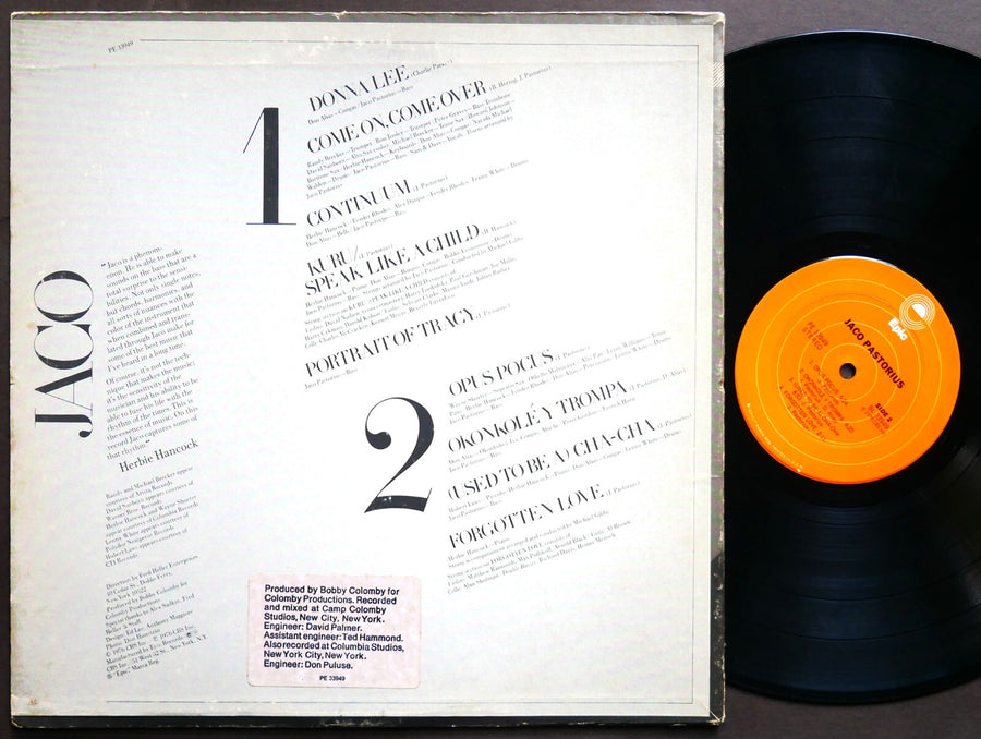 JACO PASTORIUS Self Titled LP EPIC PE 33949 US 1976 Herbie Hancock Lenny White