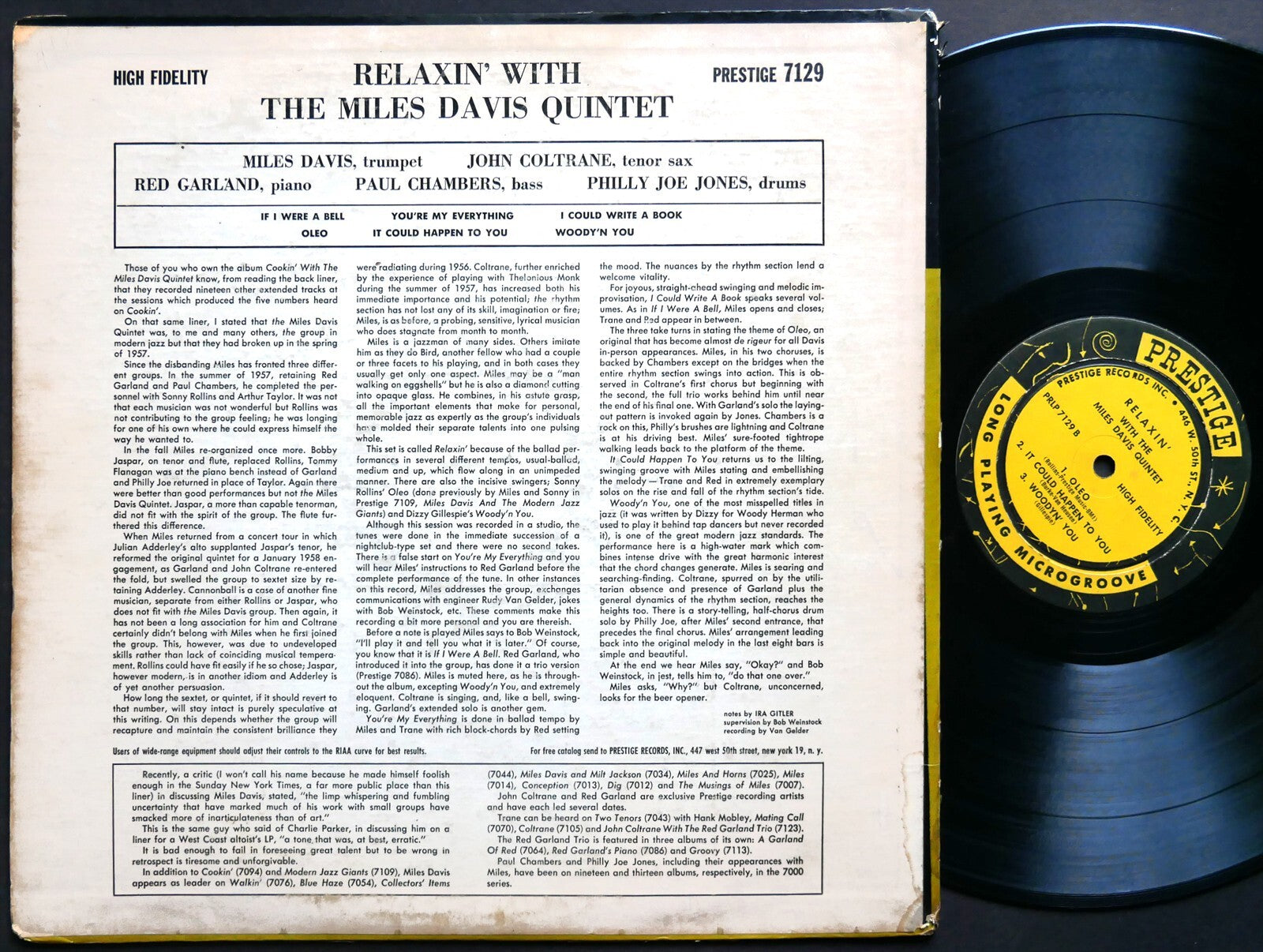 MILES DAVIS Quintet Relaxin' LP PRESTIGE 7129 US 1958 MONO W.50th John Coltrane