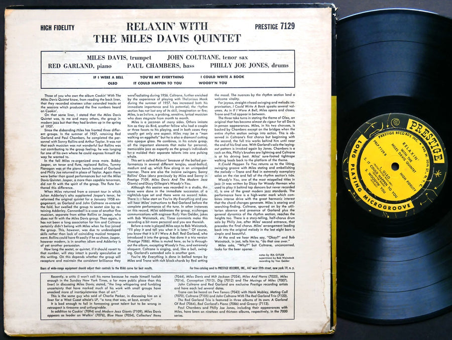 MILES DAVIS Quintet Relaxin' LP PRESTIGE 7129 US 1958 MONO W.50th John Coltrane