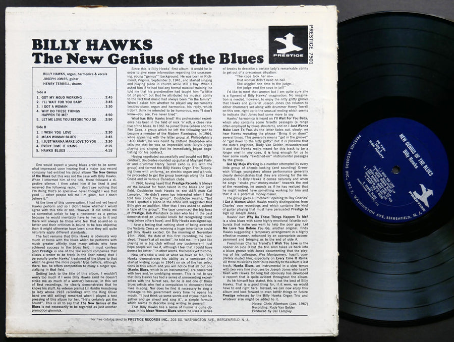 BILLY HAWKS The New Genius Of The Blues LP PRESTIGE PR 7501 Boogaloo Joe Jones