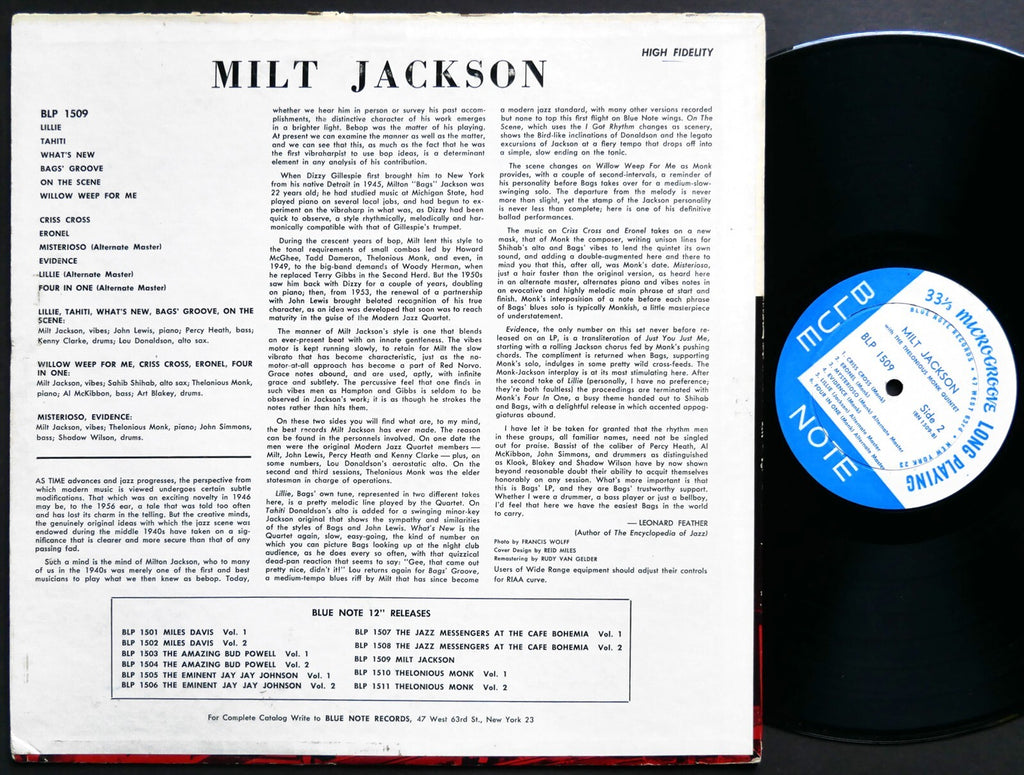 MILT JACKSON LOU DONALDSON THELONIOUS MONK LP BLUE NOTE 1509 LEX NY 23 EAR MONO