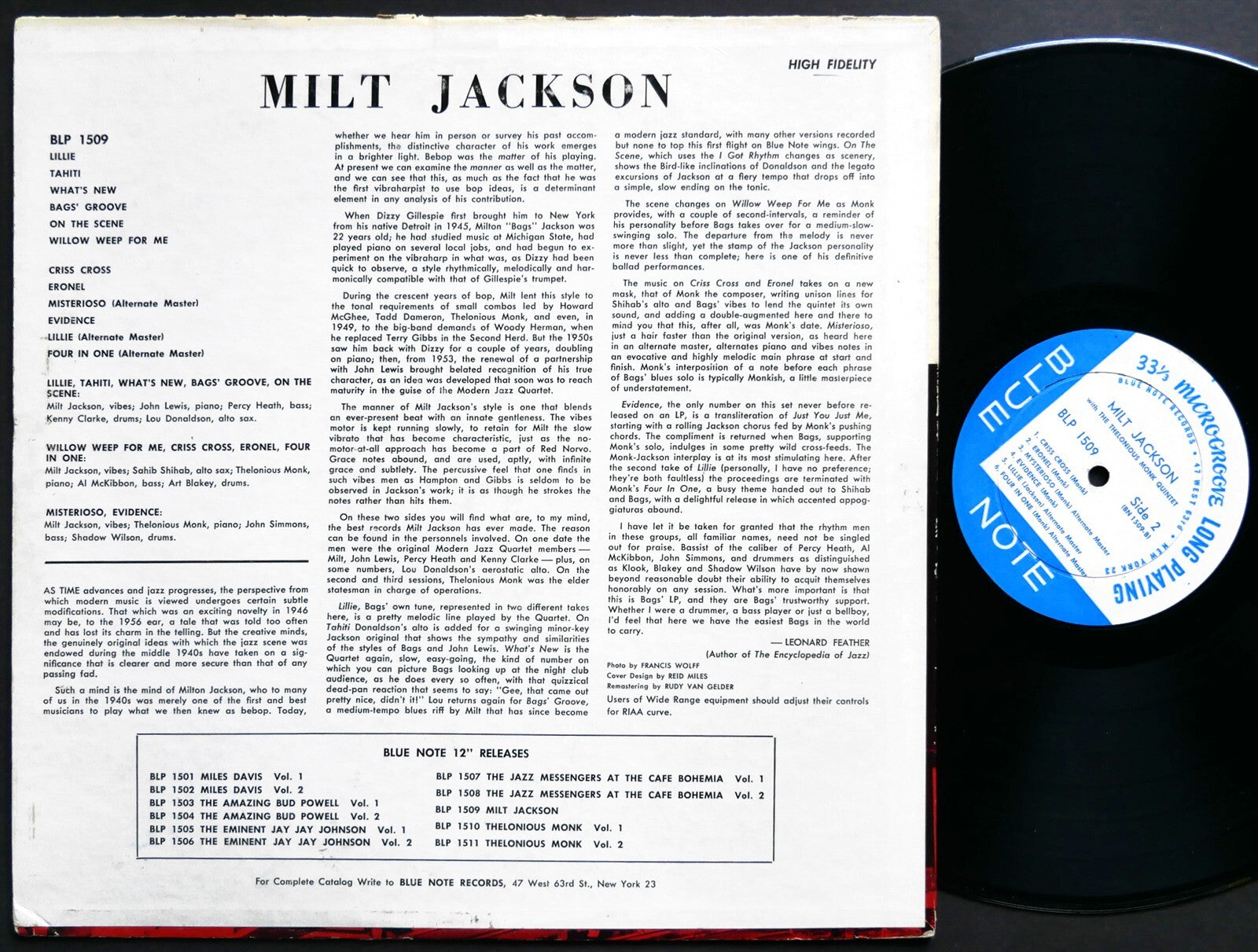 MILT JACKSON LOU DONALDSON THELONIOUS MONK LP BLUE NOTE 1509 LEX NY 23 EAR MONO