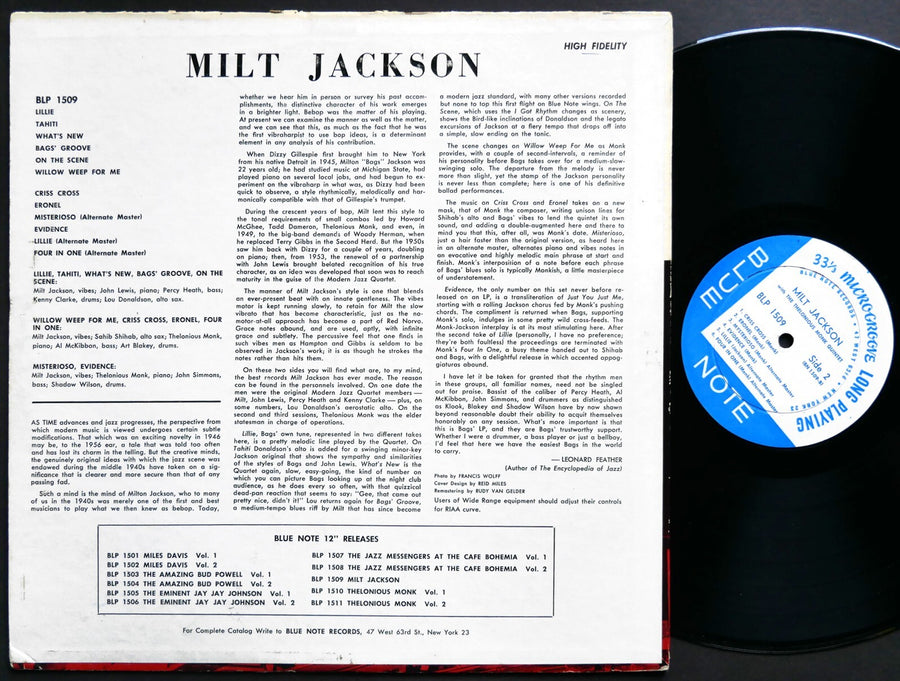 MILT JACKSON LOU DONALDSON THELONIOUS MONK LP BLUE NOTE 1509 LEX NY 23 EAR MONO
