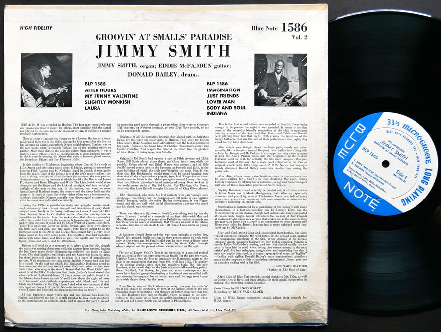 JIMMY SMITH Groovin' At Smalls' Paradise Vol.2 LP BLUE NOTE BLP 1586 NY EAR MONO