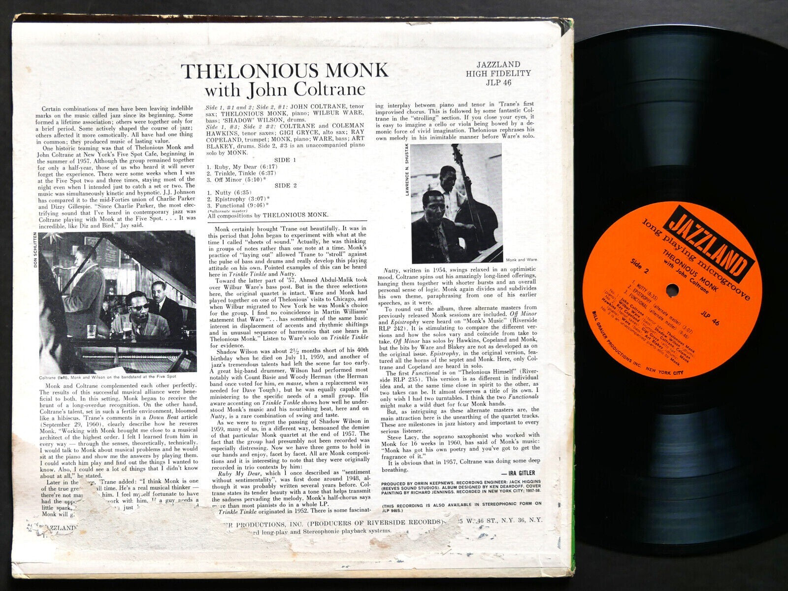 JOHN COLTRANE With THELONIOUS MONK LP JAZZLAND JLP-46 MONO Art Blakey Gigi Gryce