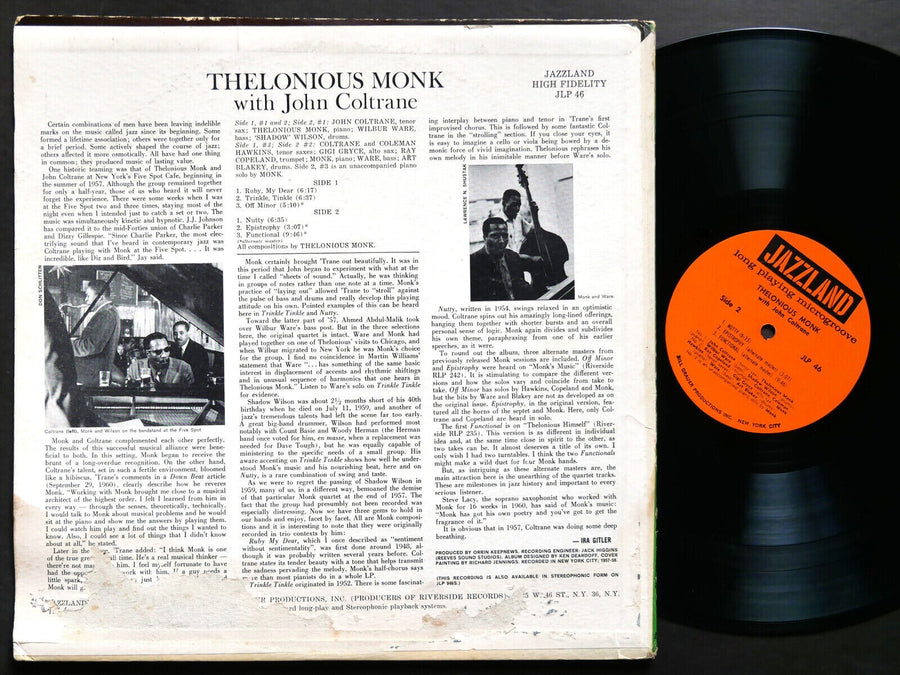 JOHN COLTRANE With THELONIOUS MONK LP JAZZLAND JLP-46 MONO Art Blakey Gigi Gryce