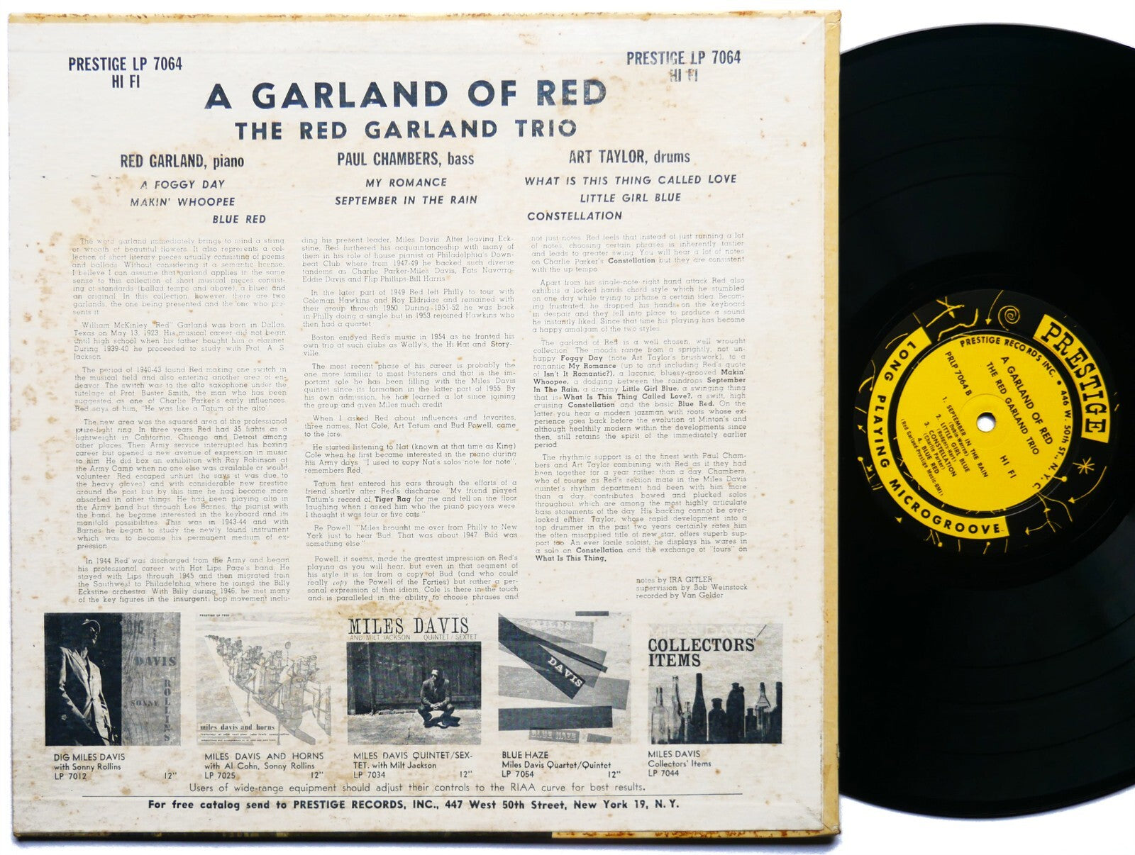 RED GARLAND TRIO A Garland Of Red LP PRESTIGE PRLP 7064 US 1956 MONO W.50 VG+
