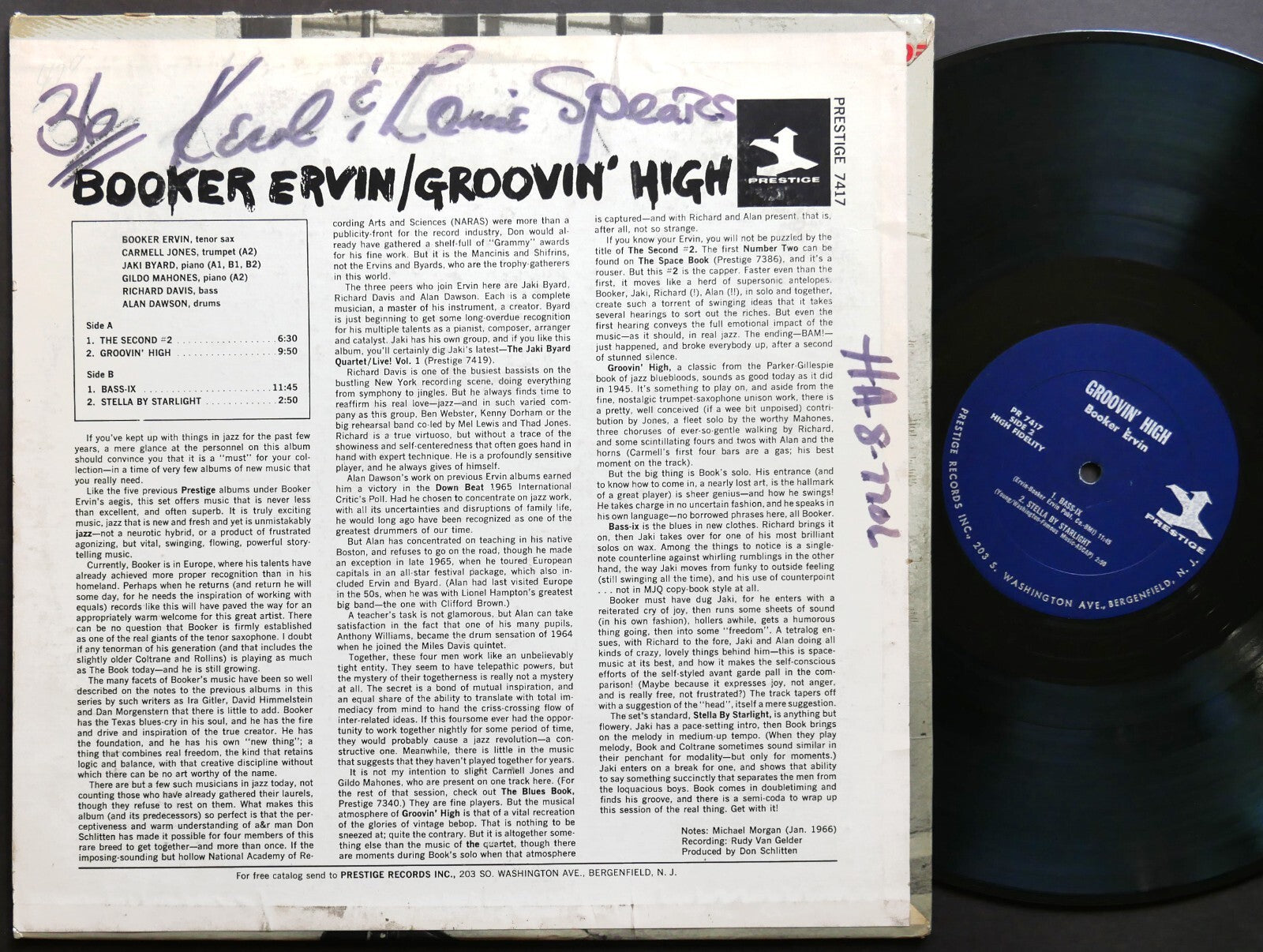 BOOKER ERVIN Groovin' High LP PRESTIGE PR 7417 US 1966 RVG MONO Carmell Jones