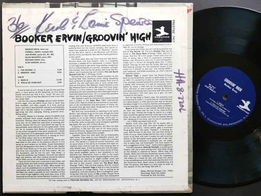 BOOKER ERVIN Groovin' High LP PRESTIGE PR 7417 US 1966 RVG MONO Carmell Jones