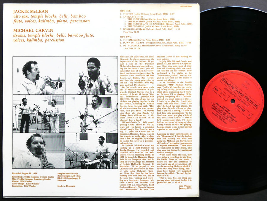 JACKIE MCLEAN & MICHAEL CARVIN Antiquity LP STEEPLECHASE SCS-1028 DENMARK 1975