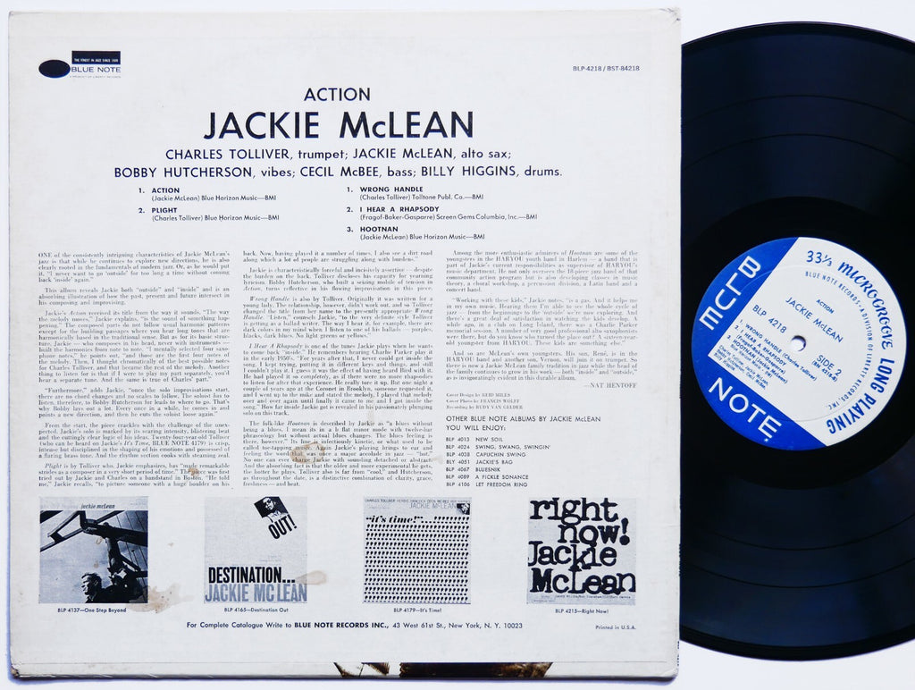 JACKIE MCLEAN Action LP BLUE NOTE BLP 4218 US 1967 MONO Bobby Hutcherson VG+