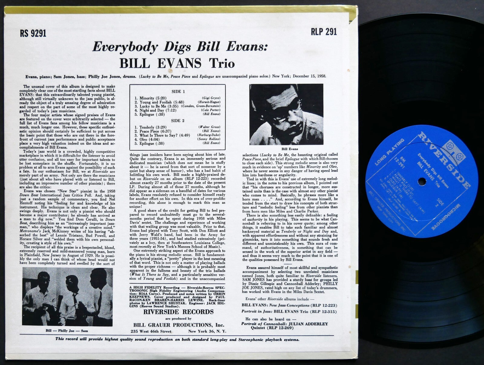 BILL EVANS TRIO Everybody Digs LP RIVERSIDE RLP 12-291 US 1960 DG MONO Sam Jones