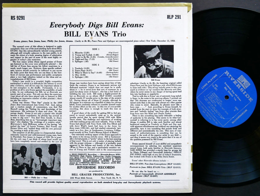 BILL EVANS TRIO Everybody Digs LP RIVERSIDE RLP 12-291 US 1960 DG MONO Sam Jones