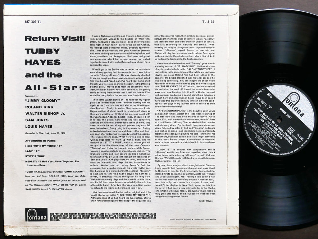 TUBBY HAYES Return Visit! LP FONTANA TL 5195 UK 1963 Roland Kirk Walter Bishop