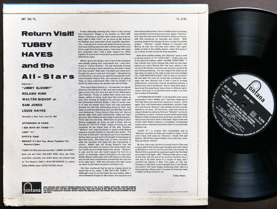 TUBBY HAYES Return Visit! LP FONTANA TL 5195 UK 1963 Roland Kirk Walter Bishop