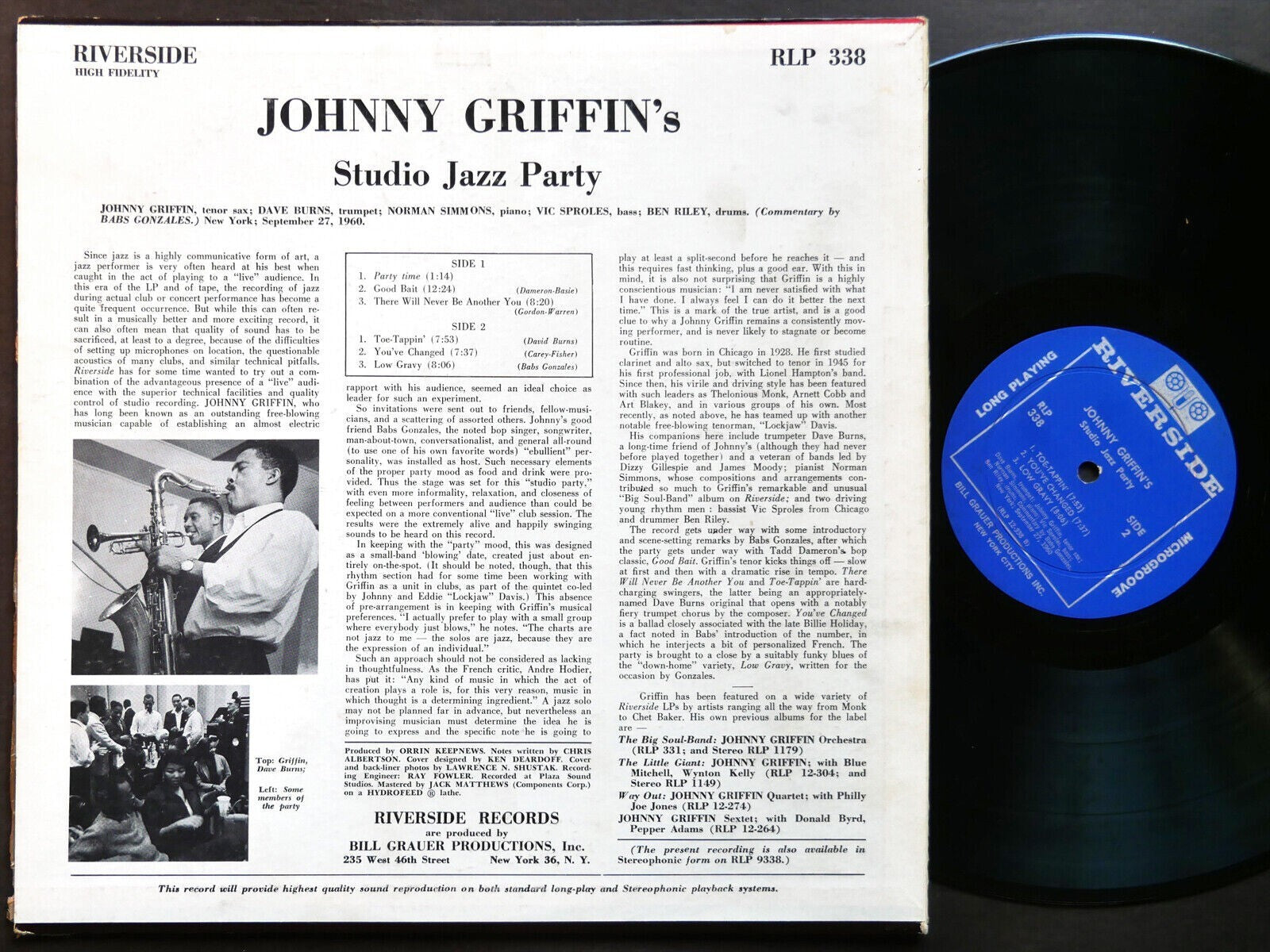 JOHNNY GRIFFIN Studio Jazz Party LP RIVERSIDE RECORDS RLP 338 US 1961 DG MONO