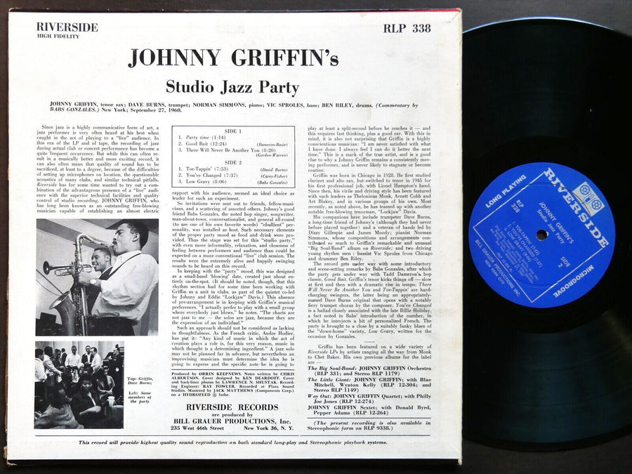 JOHNNY GRIFFIN Studio Jazz Party LP RIVERSIDE RECORDS RLP 338 US 1961 DG MONO