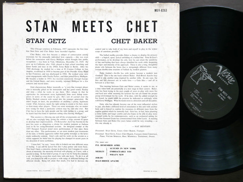 STAN GETZ CHET BAKER Stan Meets Chet LP VERVE RECORDS MG V-8263 US 1958 DG MONO