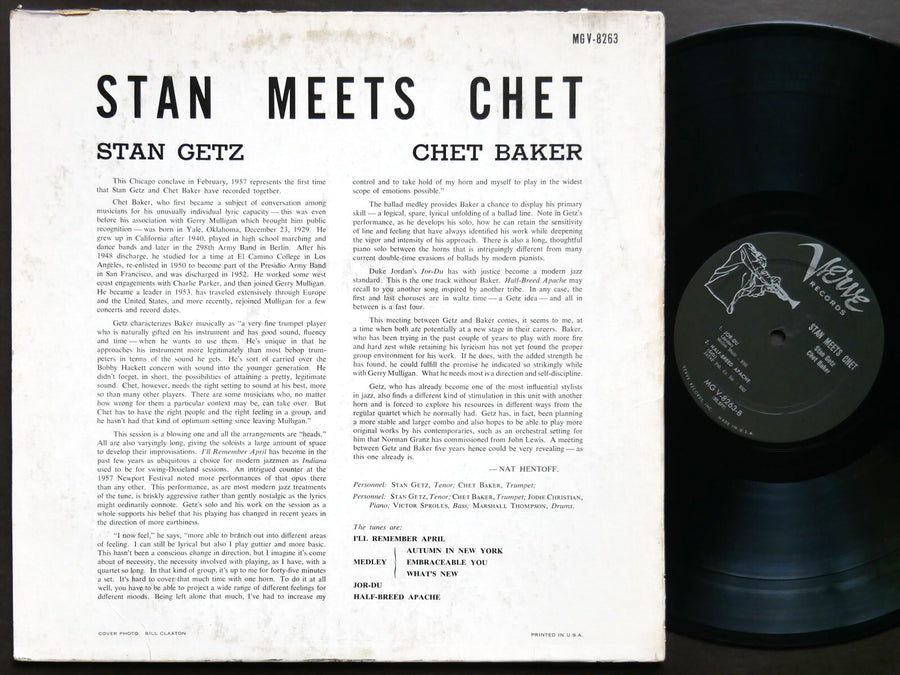 STAN GETZ CHET BAKER Stan Meets Chet LP VERVE RECORDS MG V-8263 US 1958 DG MONO