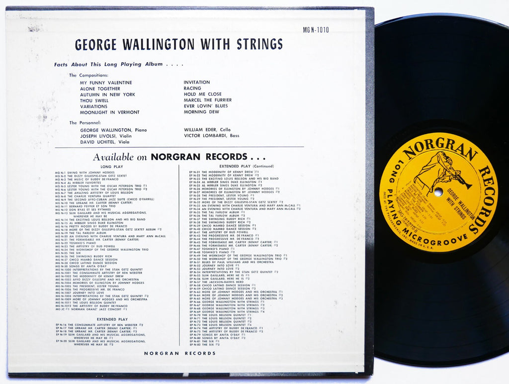 GEORGE WALLINGTON With Strings LP NORGRAN RECORDS MGN 1010 US 1954 DG MONO CLEAN