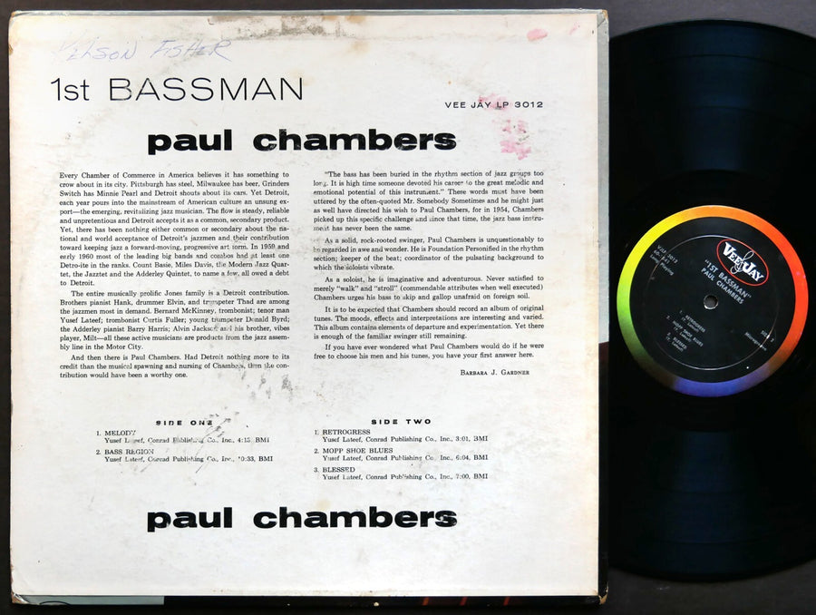 PAUL CHAMBERS 1st Bassman LP VEE JAY VJLP 3012 MONO Yusef Lateef Curtis Fuller