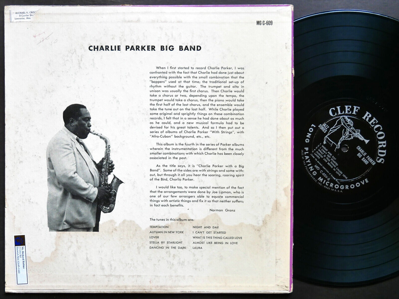 CHARLIE PARKER Big Band LP CLEF MG C-609 US '54 DG MONO Charles Mingus Max Roach