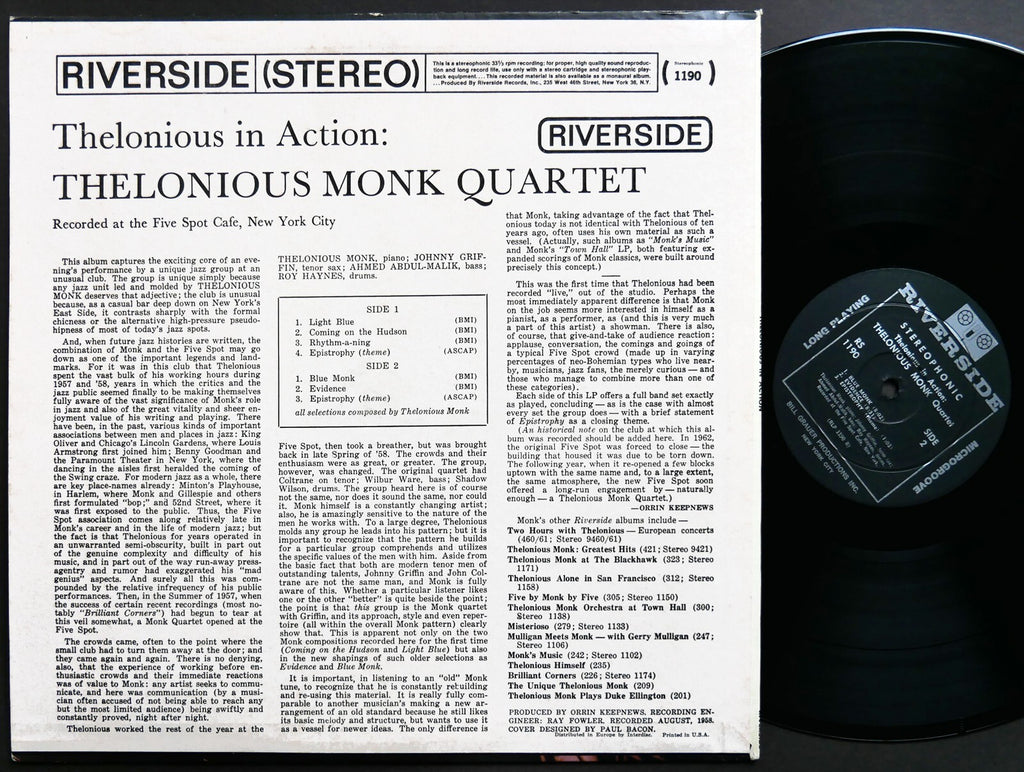 THELONIOUS MONK Quartet JOHNNY GRIFFIN Thelonious In Action LP RIVERSIDE RS 1190