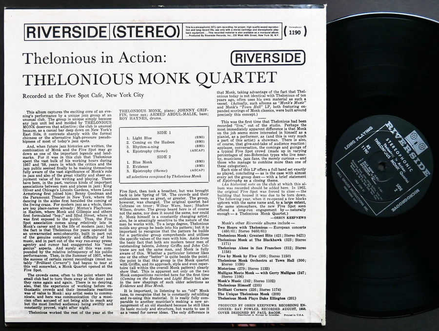 THELONIOUS MONK Quartet JOHNNY GRIFFIN Thelonious In Action LP RIVERSIDE RS 1190