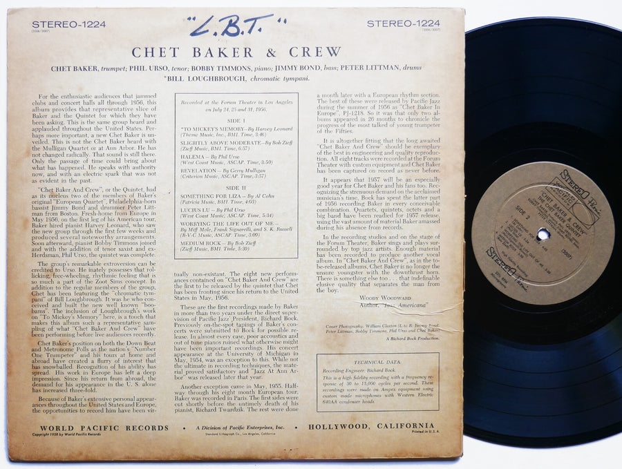 CHET BAKER & Crew WORLD PACIFIC RECORDS WP-1224 US 1958 DG ST JAZZ Bobby Timmons