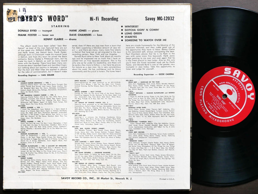 DONALD BYRD Byrd's Word LP SAVOY MG 12032 US 1956 RVG DG MONO Kenny Clarke VG+