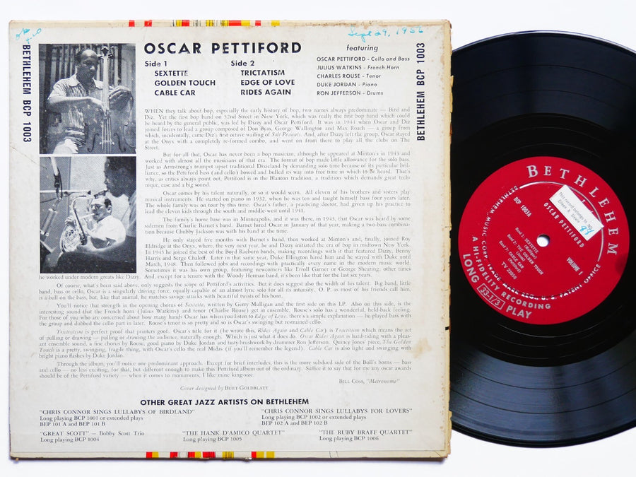 OSCAR PETTIFORD 10" LP BETHLEHEM BCP 1003 DG MONO JAZZ Duke Jordan Charles Rouse