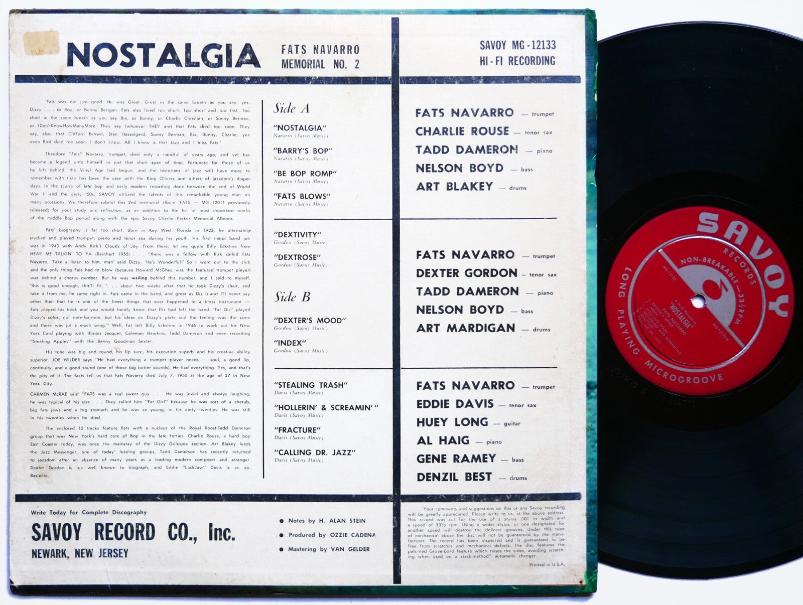 FATS NAVARRO ART BLAKEY DEXTER GORDON Nostalgia LP SAVOY MG-12133 US '58 DG MONO