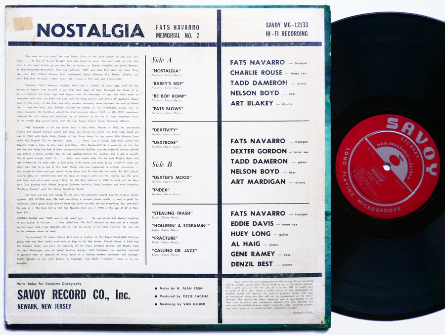 FATS NAVARRO ART BLAKEY DEXTER GORDON Nostalgia LP SAVOY MG-12133 US '58 DG MONO