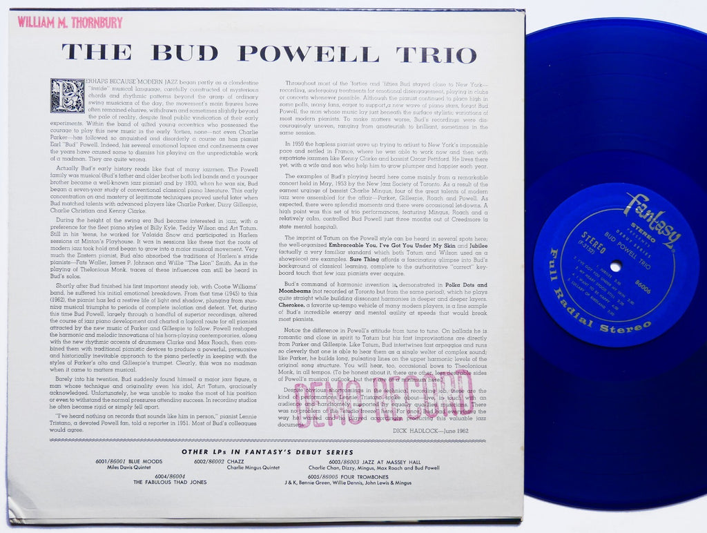 BUD POWELL TRIO LP FANTASY 86006 US 1962 JAZZ Max Roach Charlie Mingus CLEAN