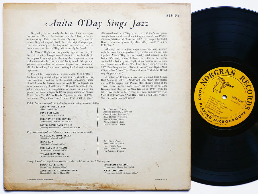 ANITA O'DAY Sings Jazz LP NORGRAN RECORDS MG N-1049 US 1955 DG MONO Roy Eldridge