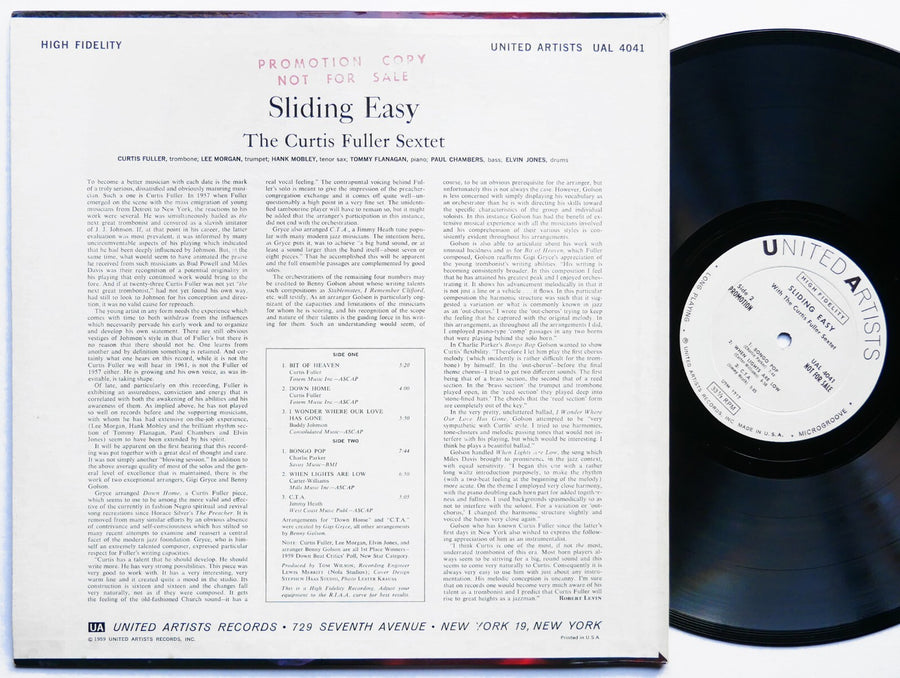 CURTIS FULLER Sliding Easy LP UNITED ARTISTS UAL4041 MONO Hank Mobley Lee Morgan