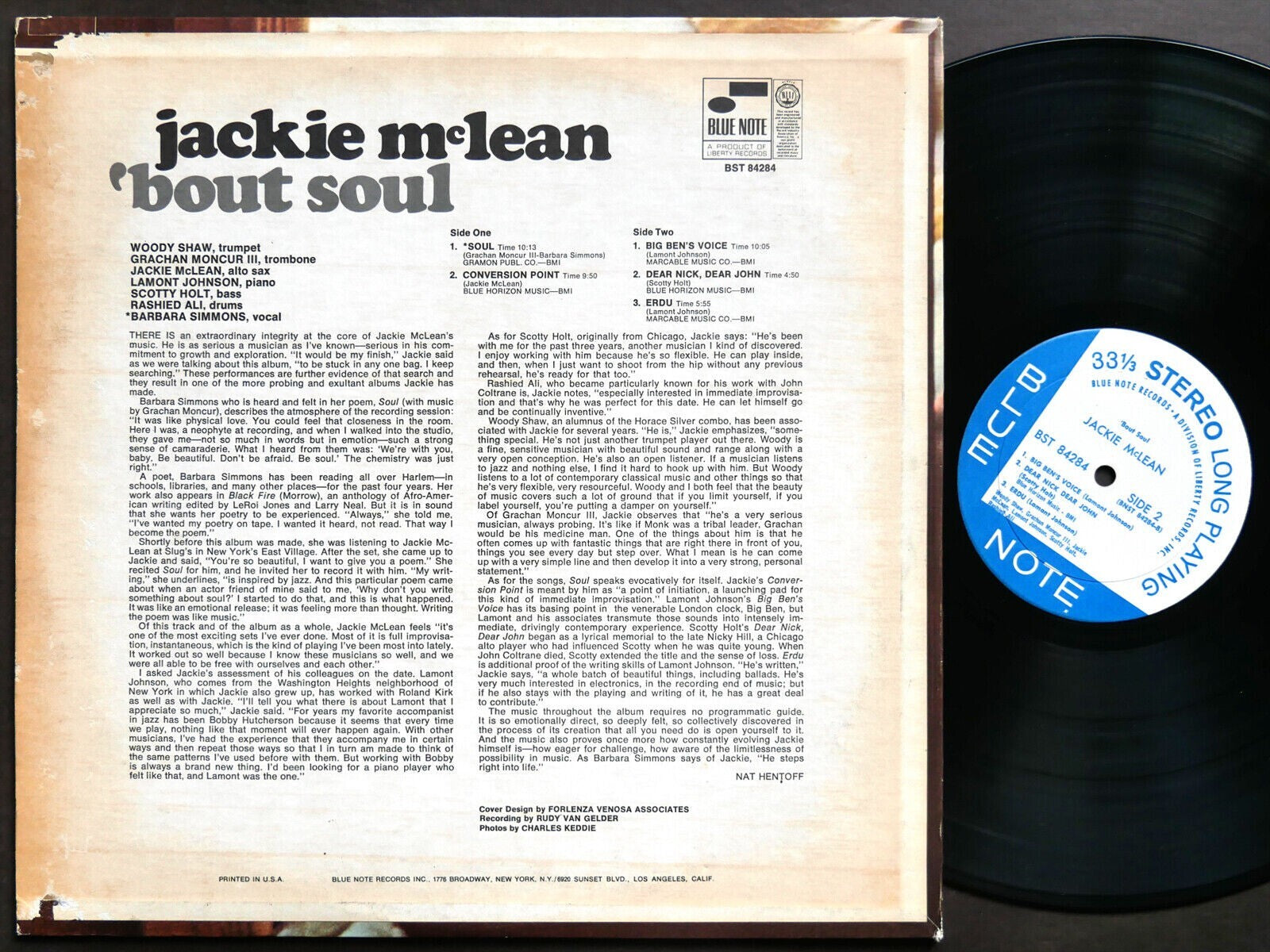 JACKIE MCLEAN 'Bout Soul LP BLUE NOTE 84284 Grachan Moncur III Rashied Ali VG+