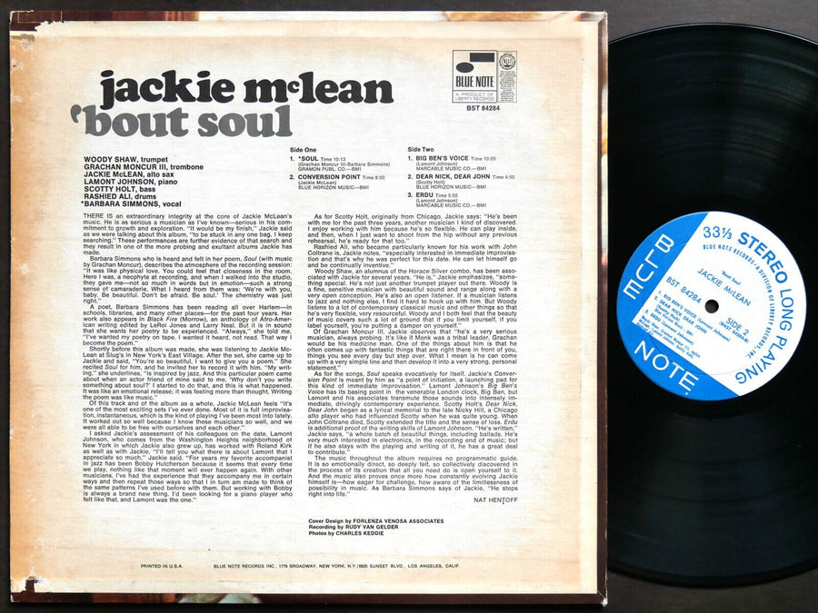 JACKIE MCLEAN 'Bout Soul LP BLUE NOTE 84284 Grachan Moncur III Rashied Ali VG+