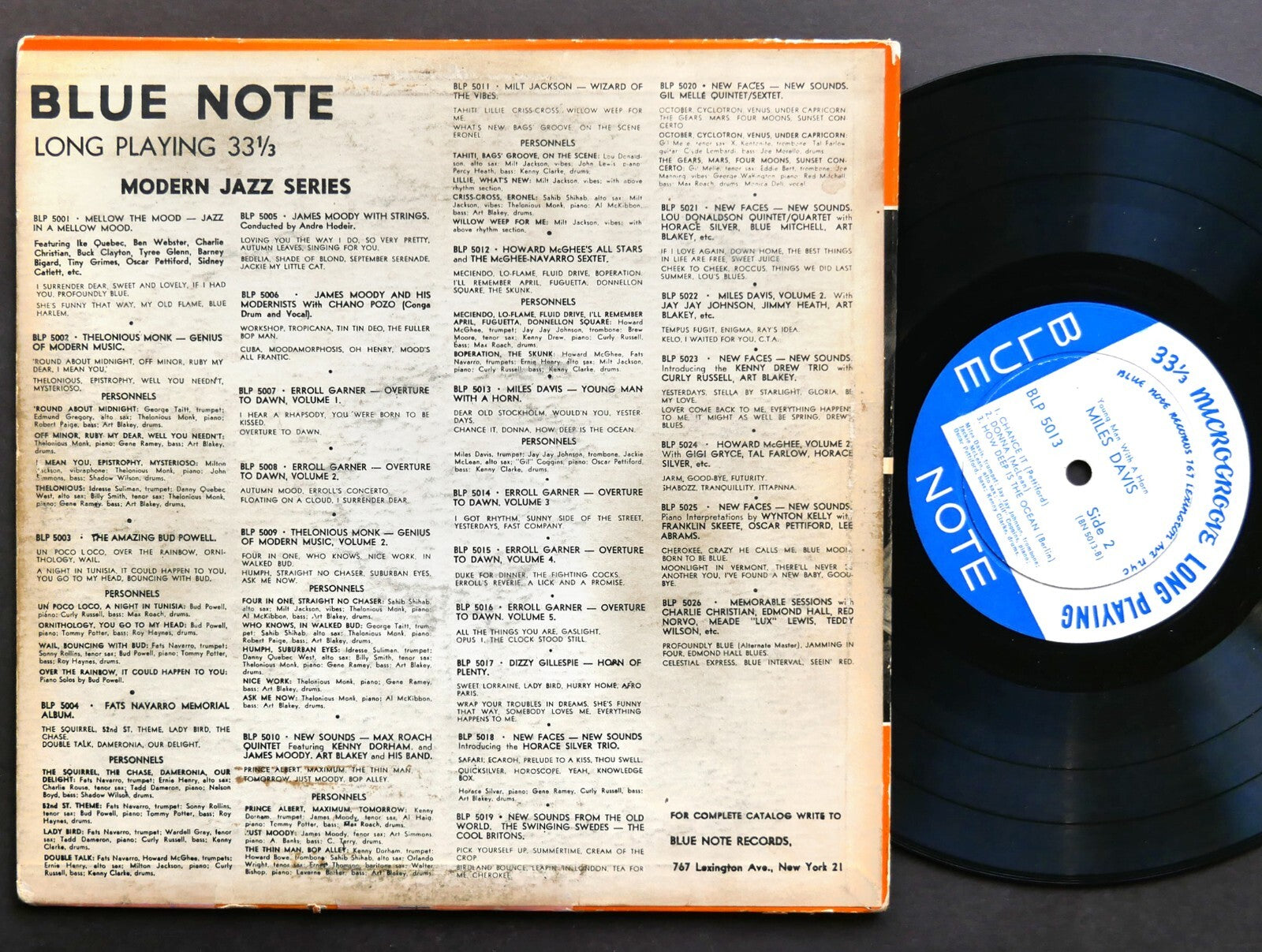 MILES DAVIS Young Man With A Horn LP BLUE NOTE BLP 5013 US '53 LEX EAR MONO FLAT