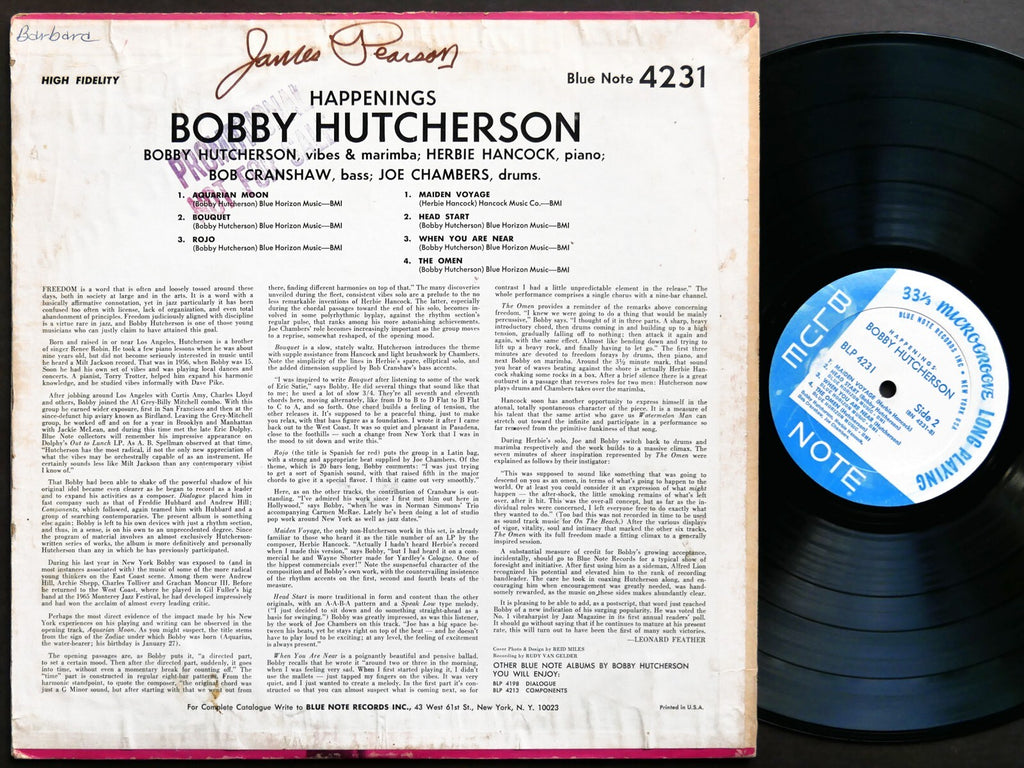 BOBBY HUTCHERSON Happenings LP BLUE NOTE 4231 US 1967 NY RVG MONO Herbie Hancock