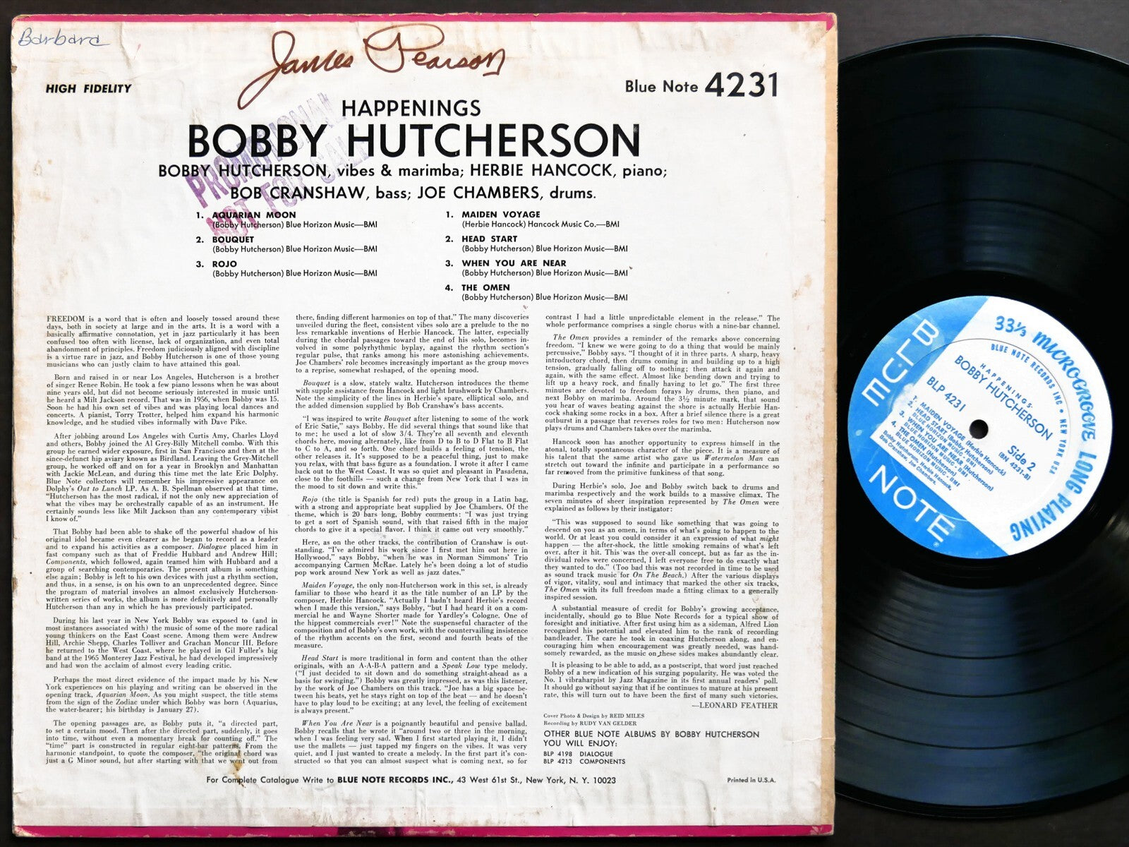 BOBBY HUTCHERSON Happenings LP BLUE NOTE 4231 US 1967 NY RVG MONO Herbie Hancock
