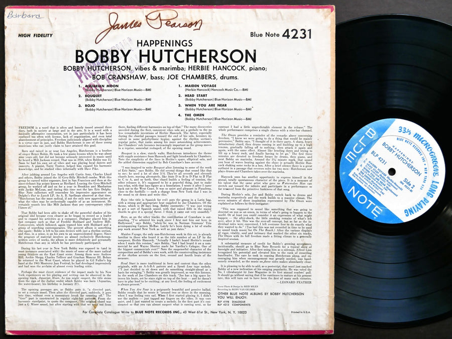 BOBBY HUTCHERSON Happenings LP BLUE NOTE 4231 US 1967 NY RVG MONO Herbie Hancock