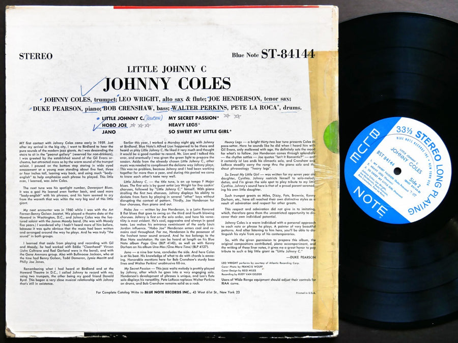 JOHNNY COLES Little Johnny C LP BLUE NOTE BST 84144 US 1966 NY RVG Joe Henderson