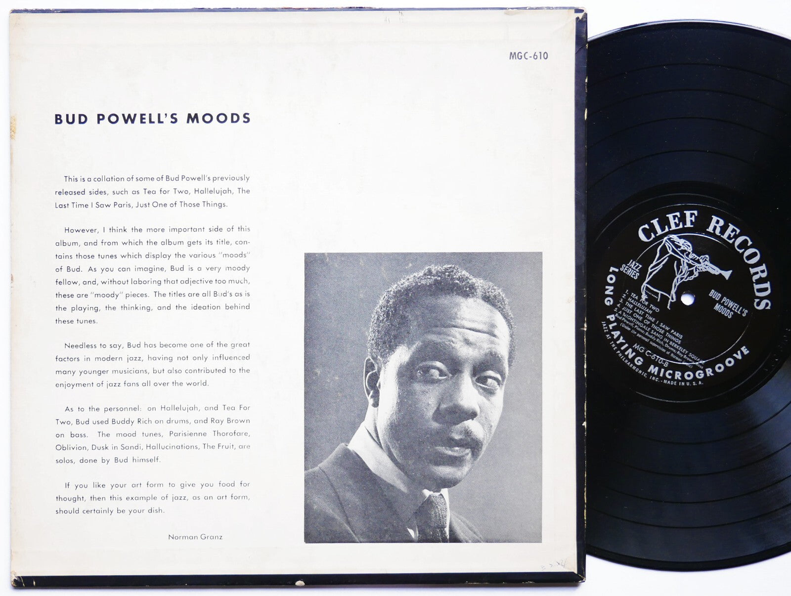 BUD POWELL's Moods LP CLEF RECORDS MG C-610 US 1954 DG MONO Ray Brown Buddy Rich