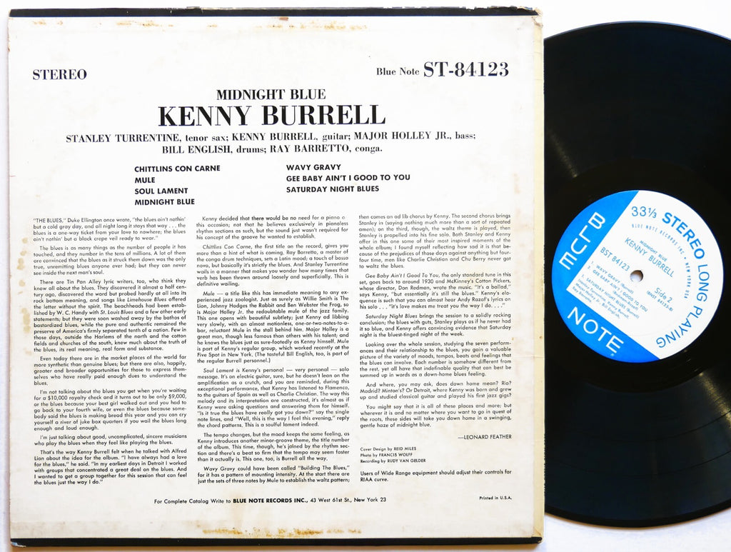 KENNY BURRELL Midnight Blue LP BLUE NOTE 84123 NY RVG DG EAR Stanley Turrentine