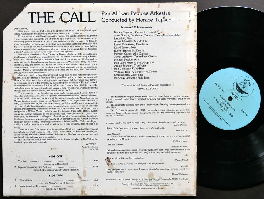 HORACE TAPSCOTT Pan-Afrikan Peoples Arkestra The Call LP UGMAA NIMBUS 246 US '78