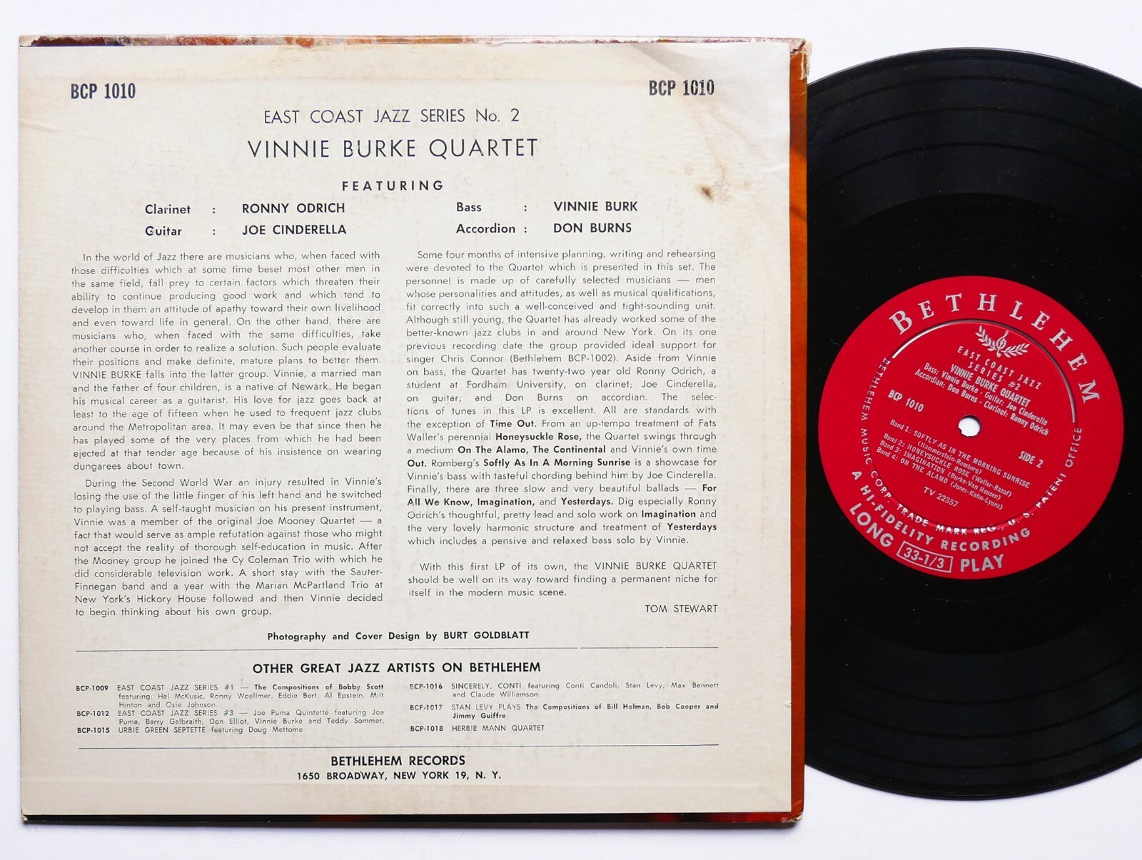 VINNIE BURKE Quartet East Coast Jazz/2 LP BETHLEHEM BCP 1010 US 1955 DG MONO 10"
