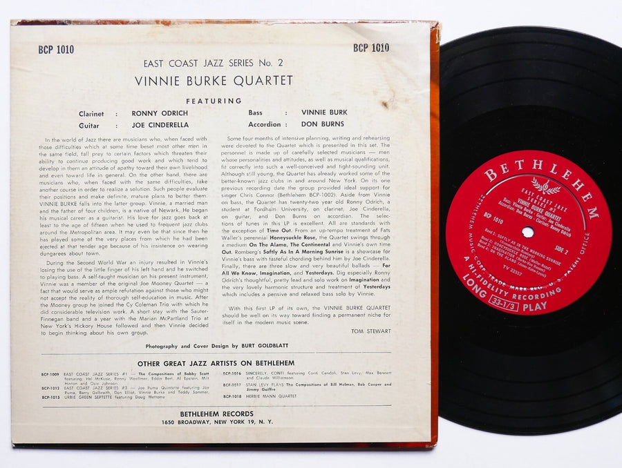 VINNIE BURKE Quartet East Coast Jazz/2 LP BETHLEHEM BCP 1010 US 1955 DG MONO 10"